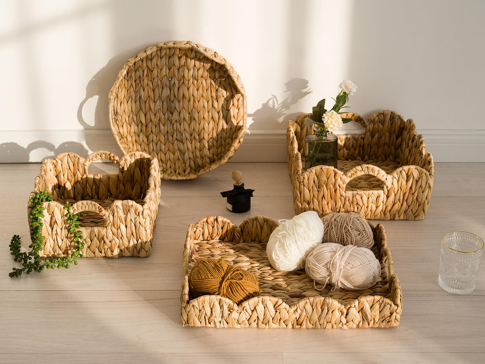 StorageWorks scalloped wicker basket living room decor adds warm natural texture.