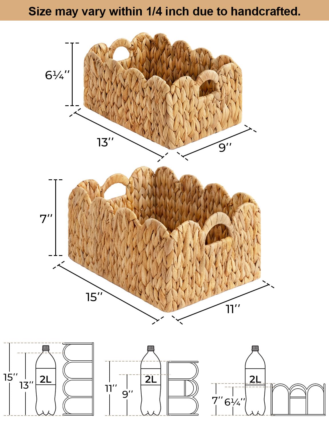 StorageWorks handwoven water hyacinth basket with scalloped edge for natural decor and easy organization.