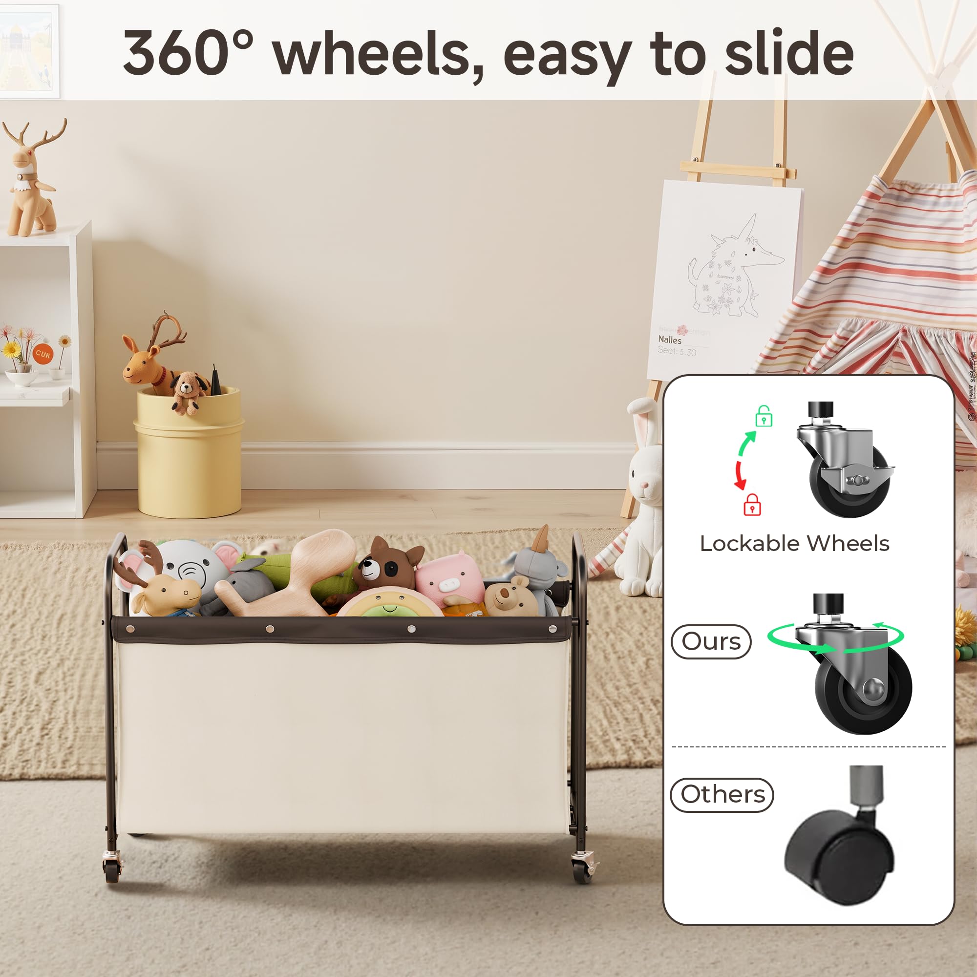 StorageWorks Storage Chest with Wheels, 135L capacity for clothing and blankets.