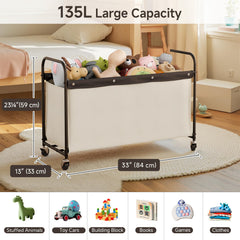 StorageWorks Storage Chest with Wheels, beige front view showing four wheels.