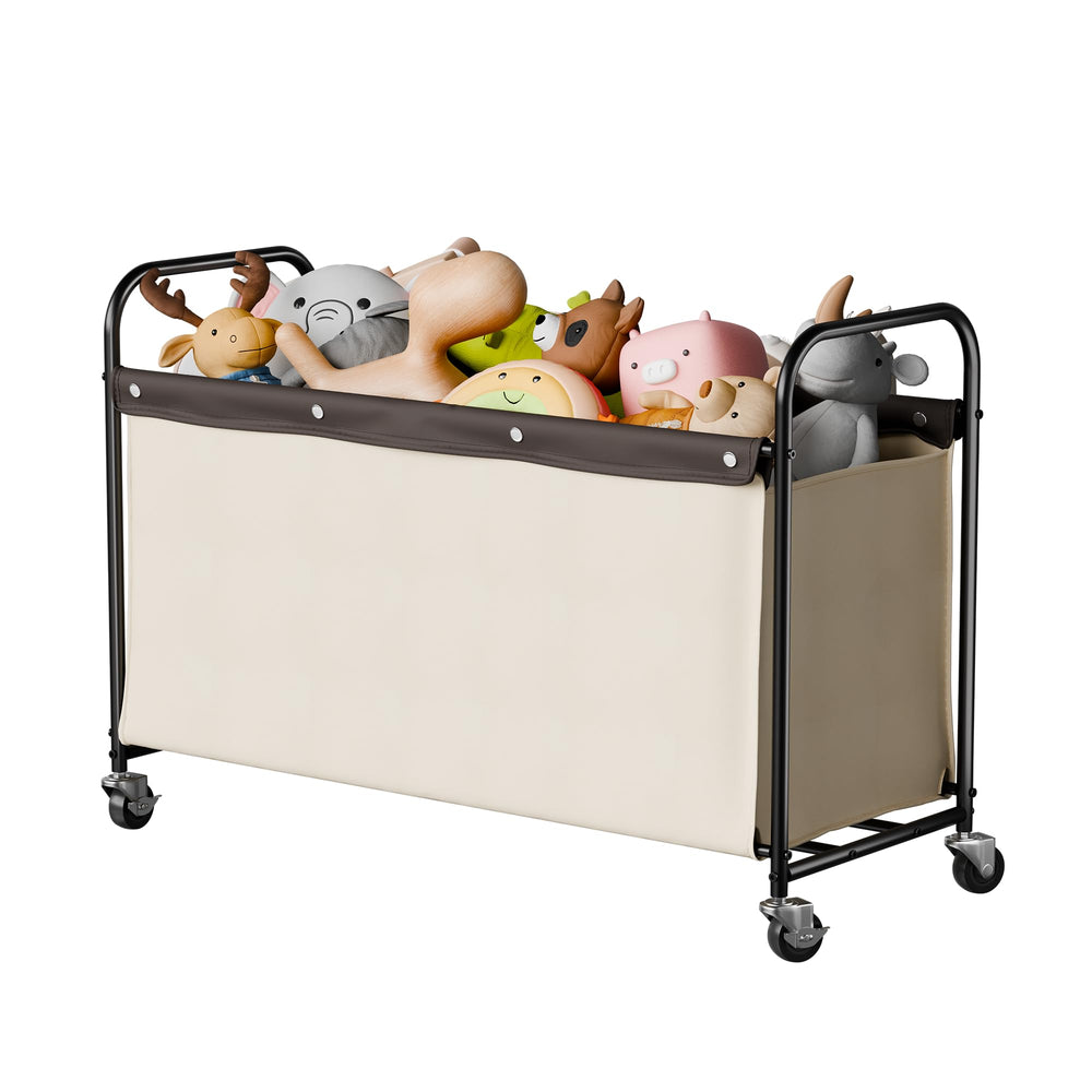 StorageWorks Storage Chest with Wheels, beige side view for easy room organization.