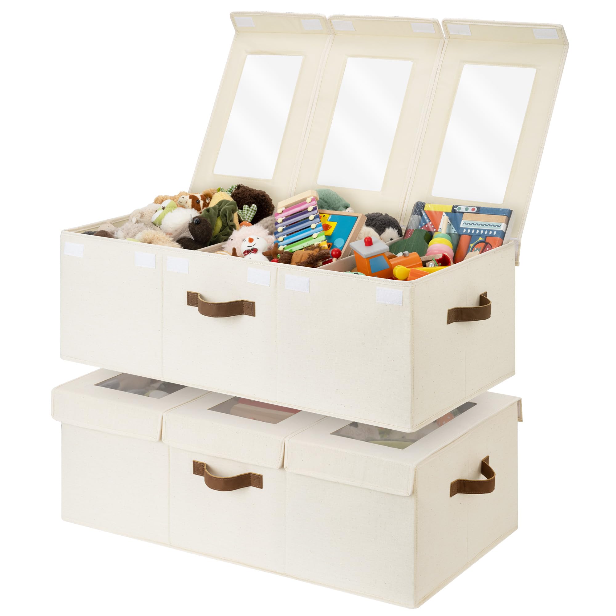 StorageWorks toy bin with clear lid in beige for easy content viewing