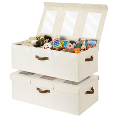 StorageWorks toy bin with clear lid in beige for easy content viewing