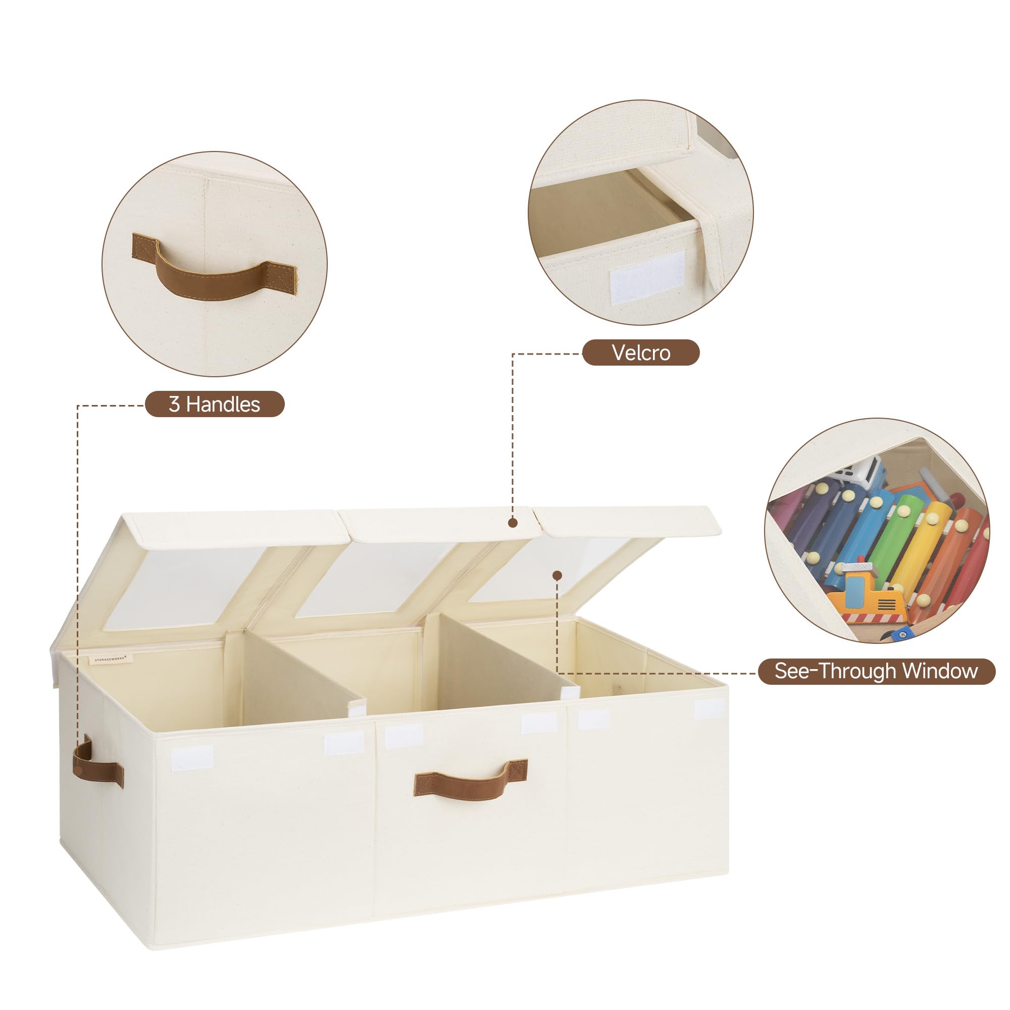 StorageWorks toy bin reinforced handles provide comfortable carrying