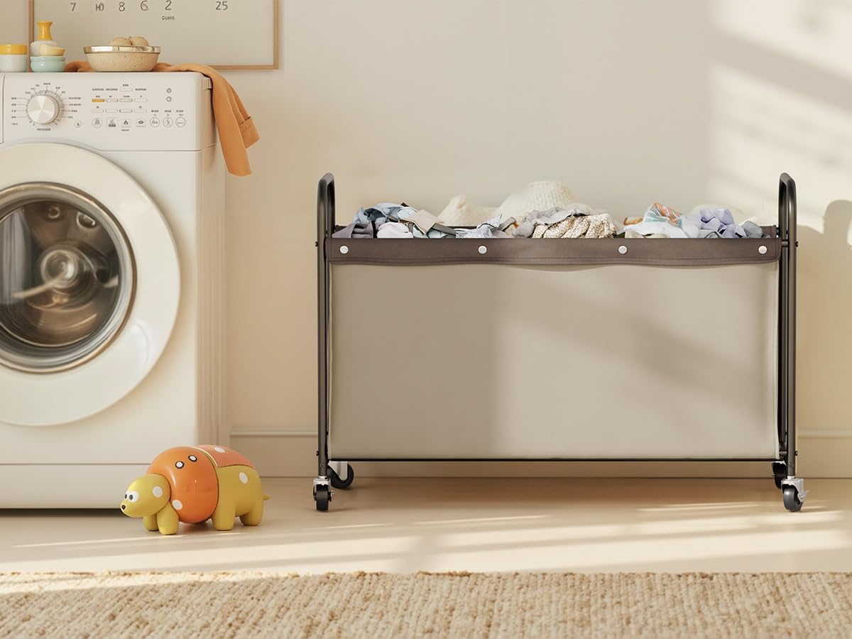 StorageWorks toy chest with metal frame, durable construction for busy families.