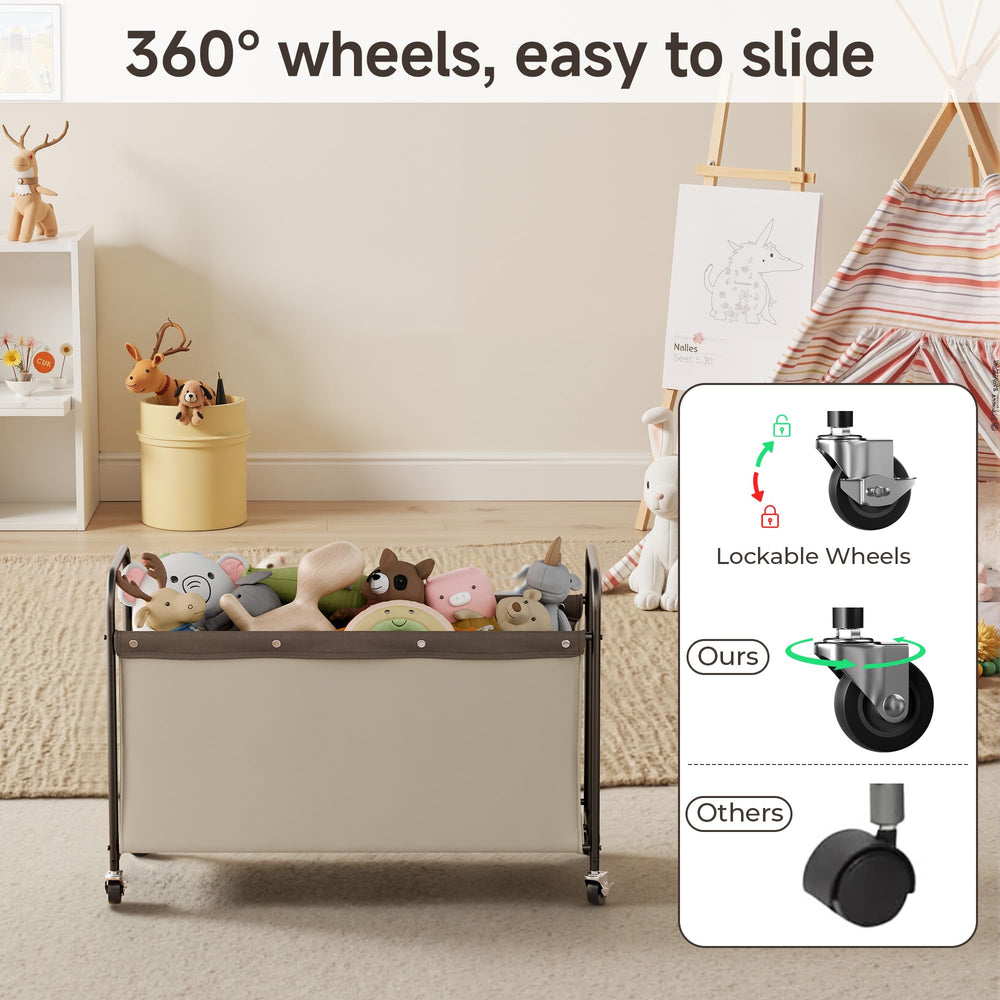 StorageWorks toy chest with wheels, open lid, showing roomy 135L capacity for toys.