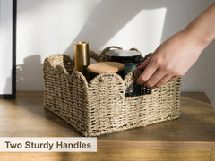 StorageWorks handwoven rattan basket in living room for stylish storage.