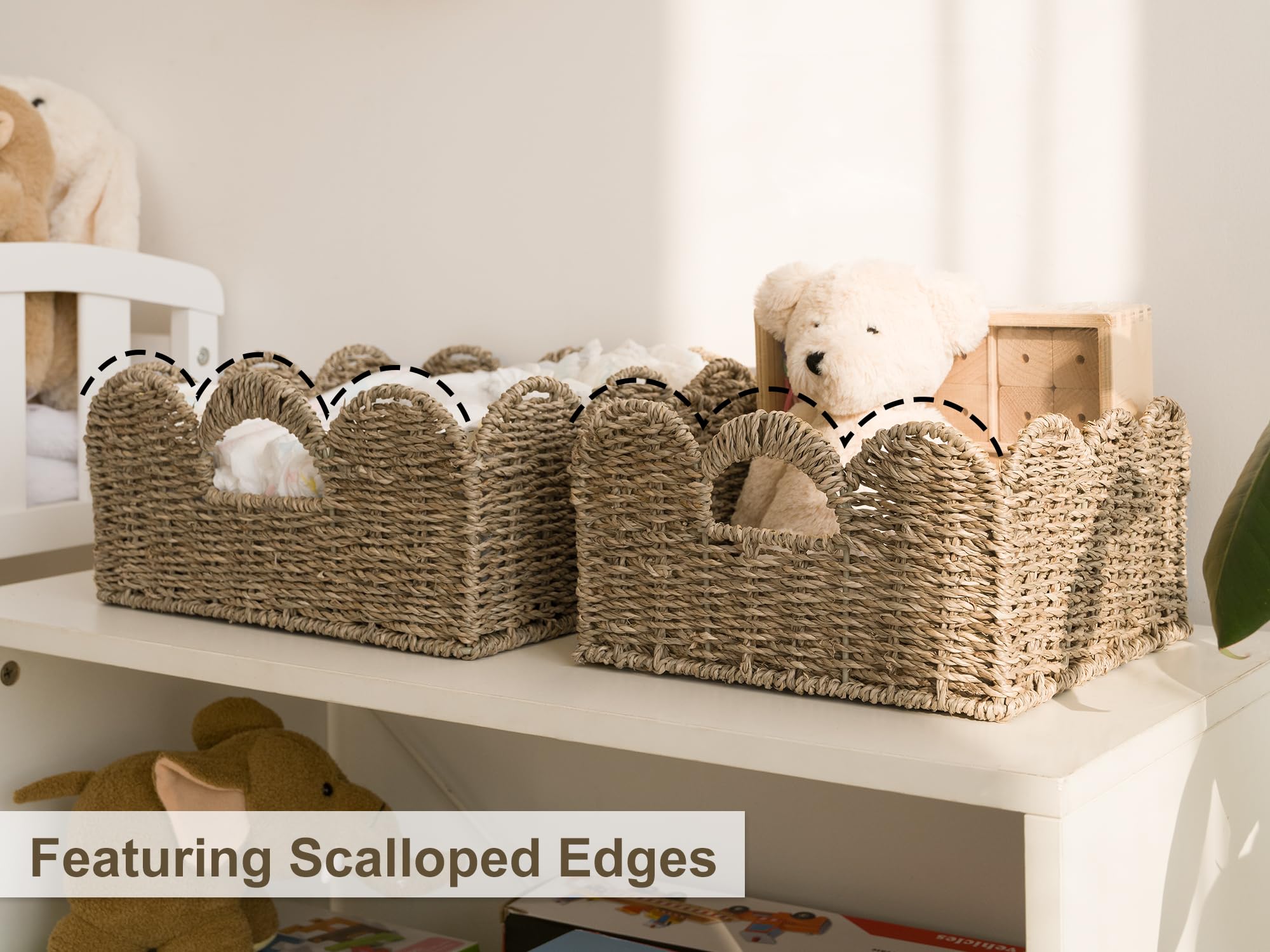 StorageWorks scalloped-edge basket on display for decorative storage.
