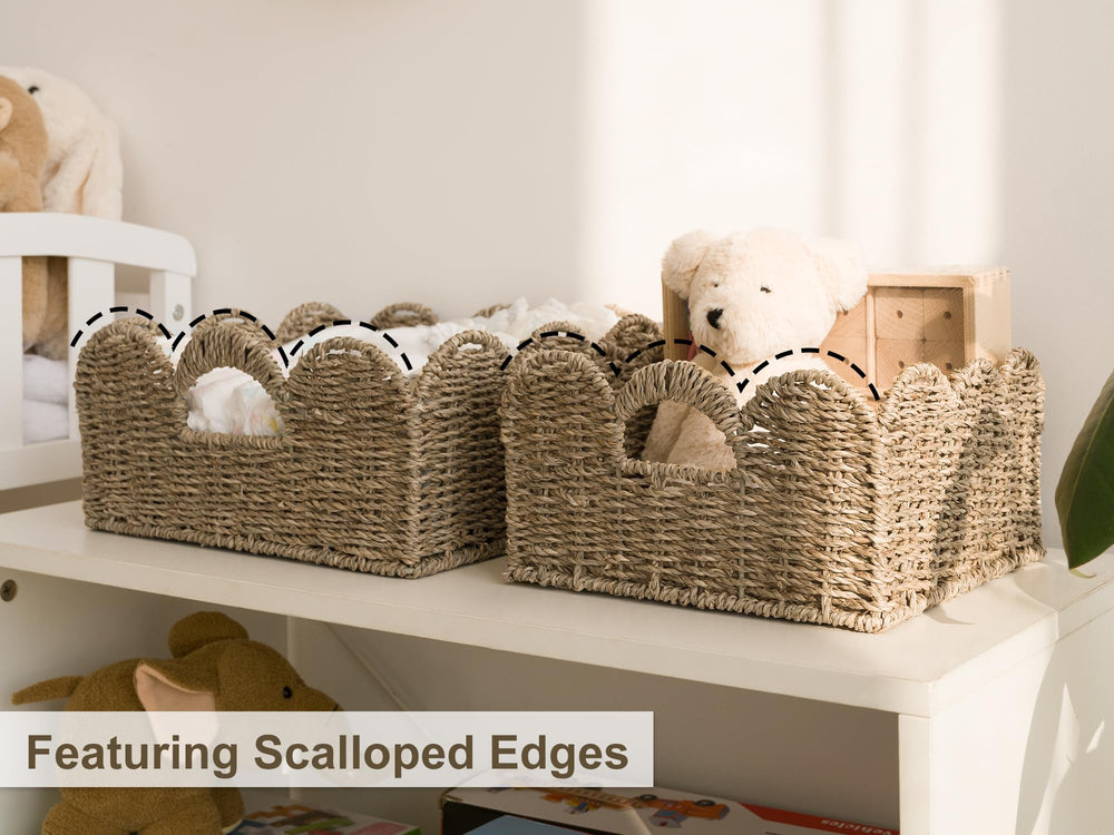 StorageWorks scalloped-edge basket on display for decorative storage.