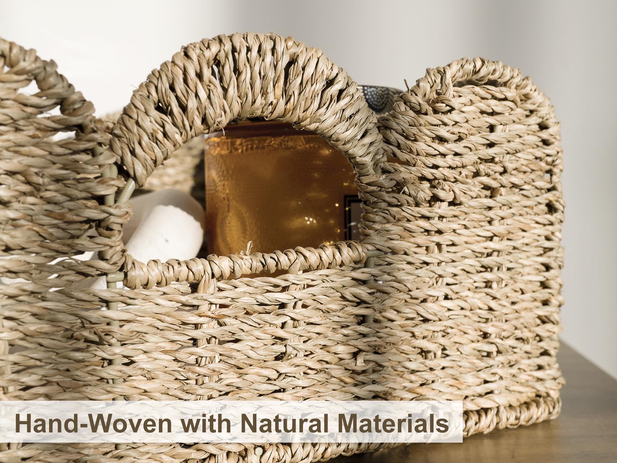 StorageWorks wicker basket in bathroom for towels and toiletries.