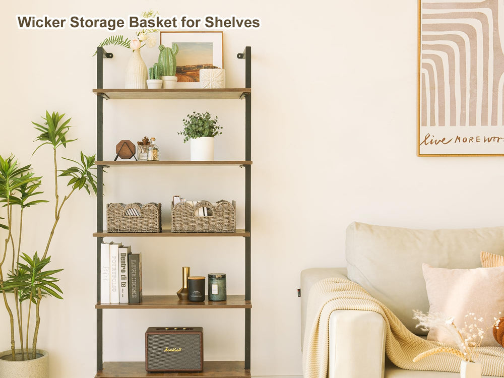 StorageWorks medium-size wicker basket with handles on ottoman.