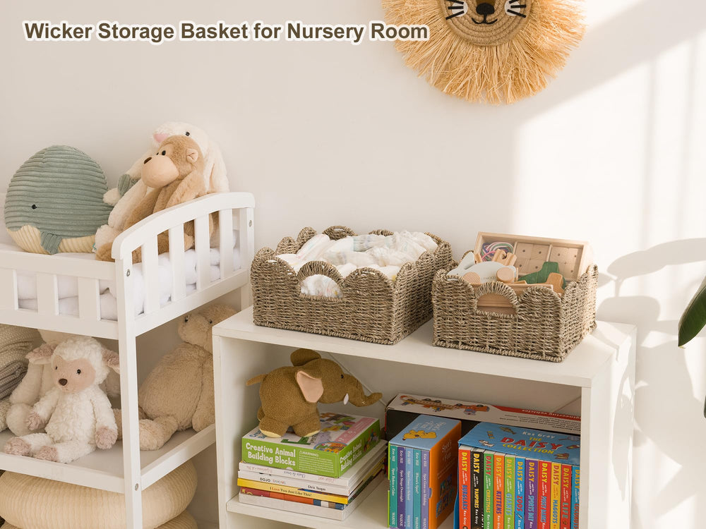 StorageWorks small-size wicker basket on shelf or vanity.
