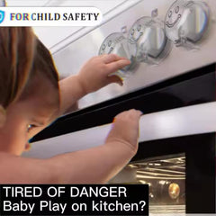 Smiley-face stove knob covers fit most stoves for quick child protection.