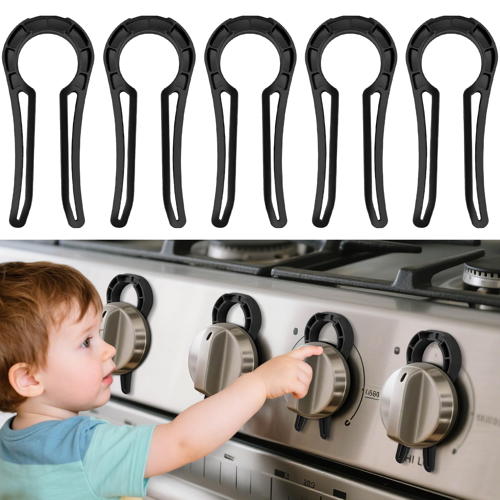 Stove Stoppaz 5-pack knob locks protect kids and pets while securing stove controls.