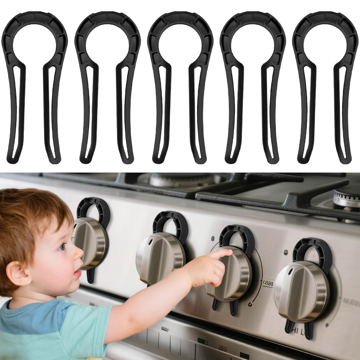 Stove Stoppaz 5-pack knob locks protect kids and pets while securing stove controls.