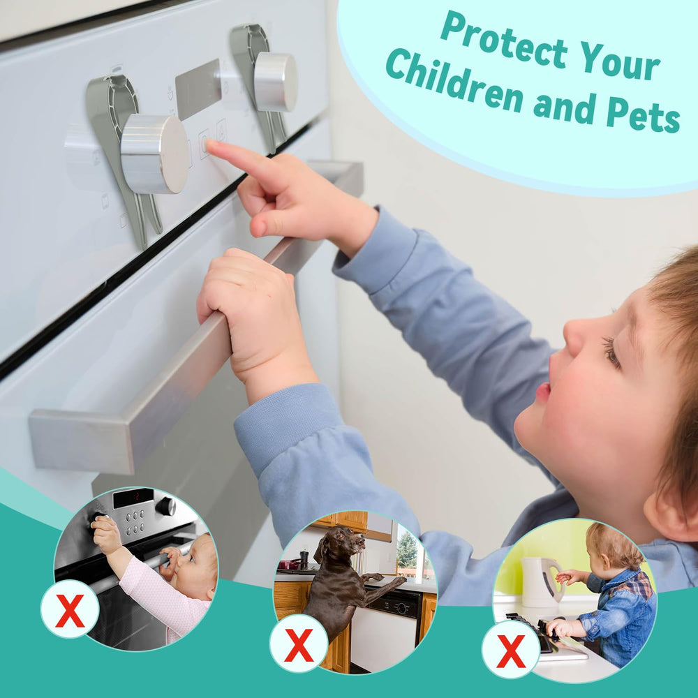 Stove Stoppaz kitchen-use-case shows safe cooking with kids and pets nearby.