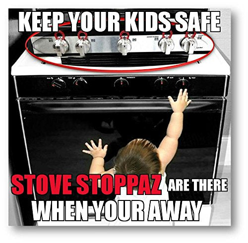 Stove Stoppaz red knob locks fit gaps 0.17–0.46 inches.