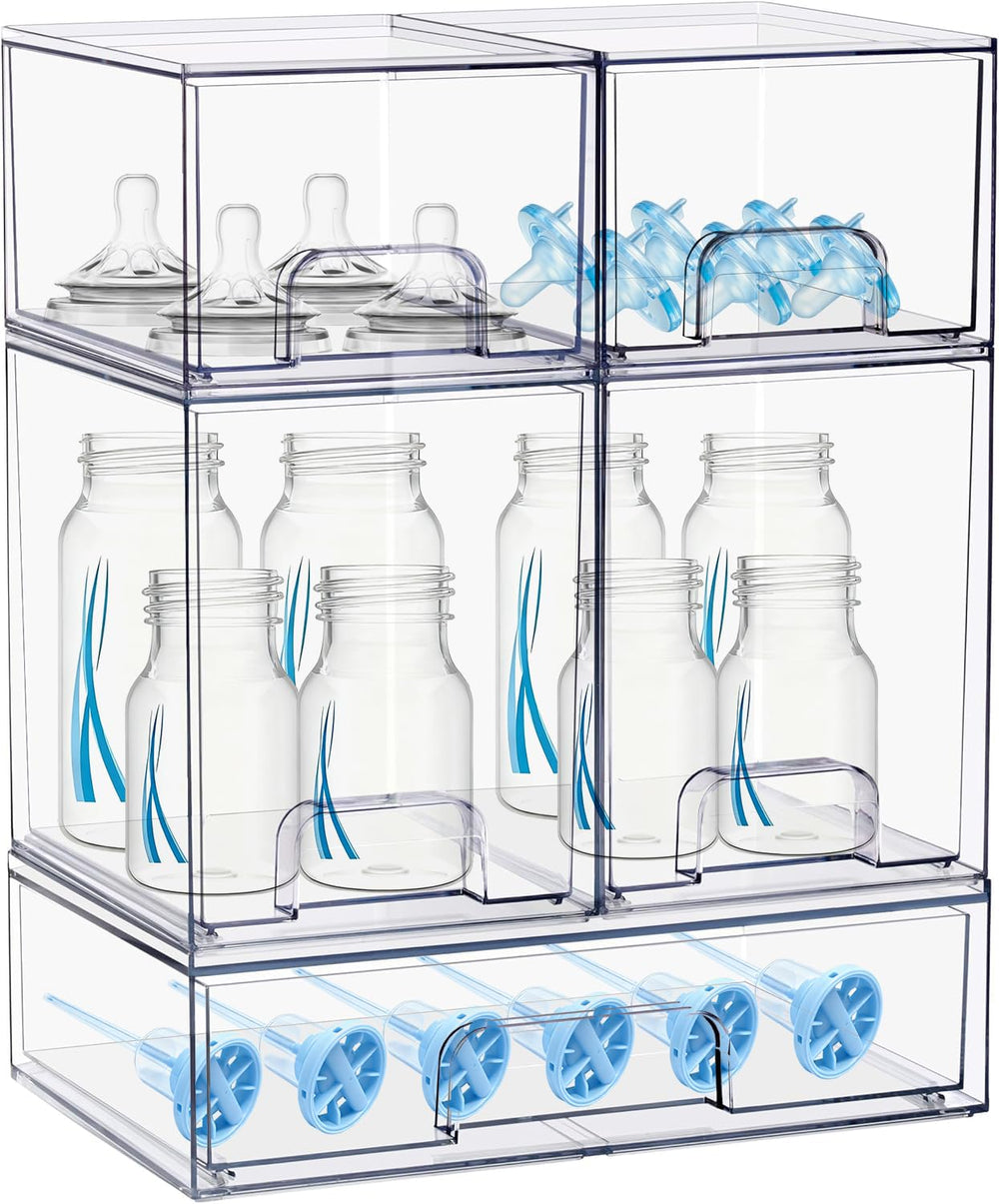 Stowgo baby bottle organizer with stackable drawers for tidy storage and quick access