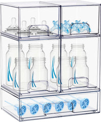 Stowgo baby bottle organizer with stackable drawers for tidy storage and quick access
