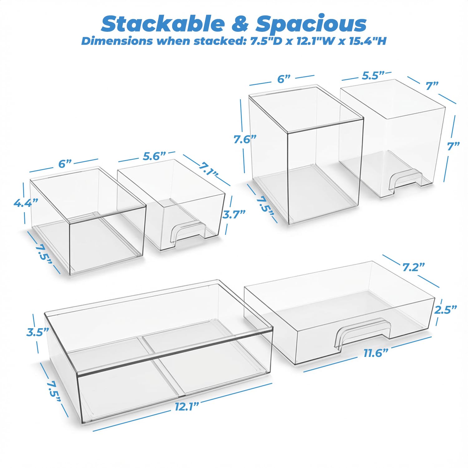 Stowgo clear acrylic storage bin to view contents at a glance in a dust-free setup