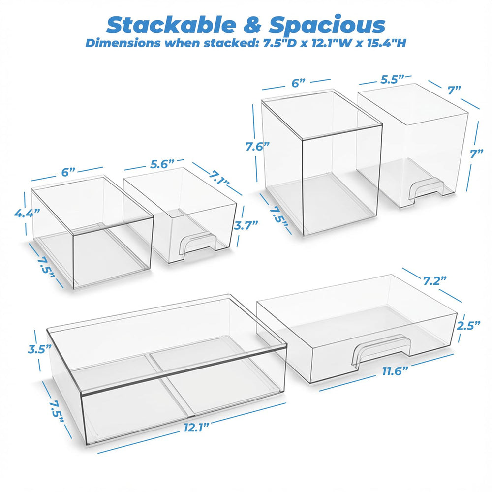 Stowgo clear acrylic storage bin to view contents at a glance in a dust-free setup
