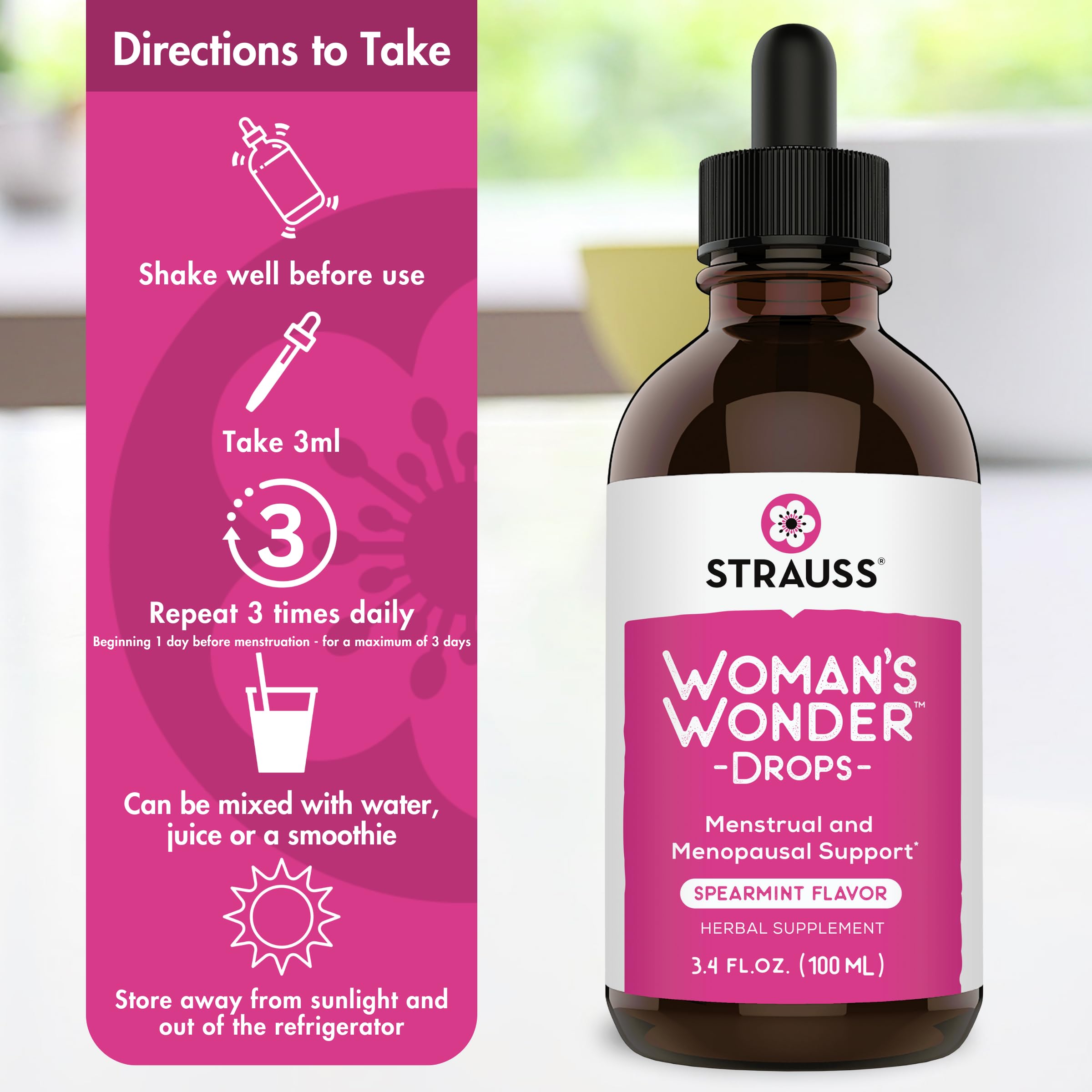 Strauss Heartdrops natural herbal blend featuring blessed thistle and raspberry leaf.