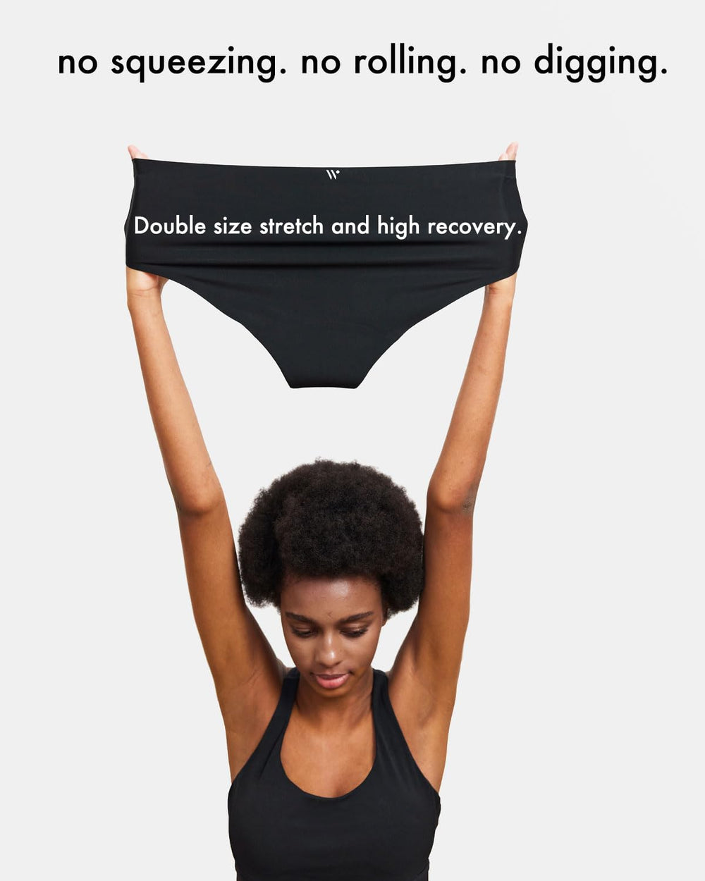 Strawberry Weeks Leakproof2.0 fabric stretch test emphasizes all-day comfort.