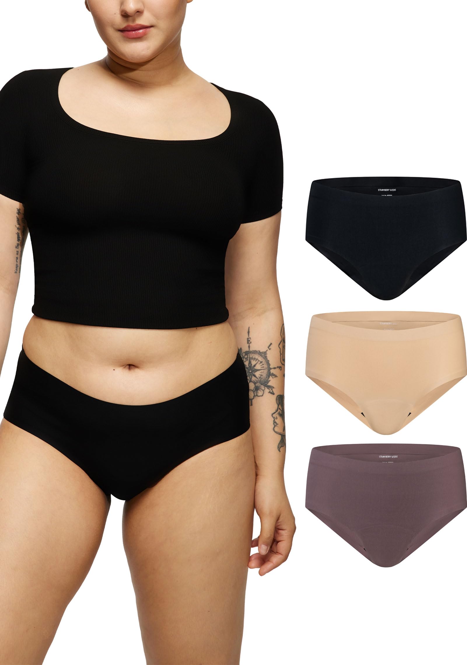 Strawberry Weeks leakproof 2.0 brief front view showing secure, all-day protection.