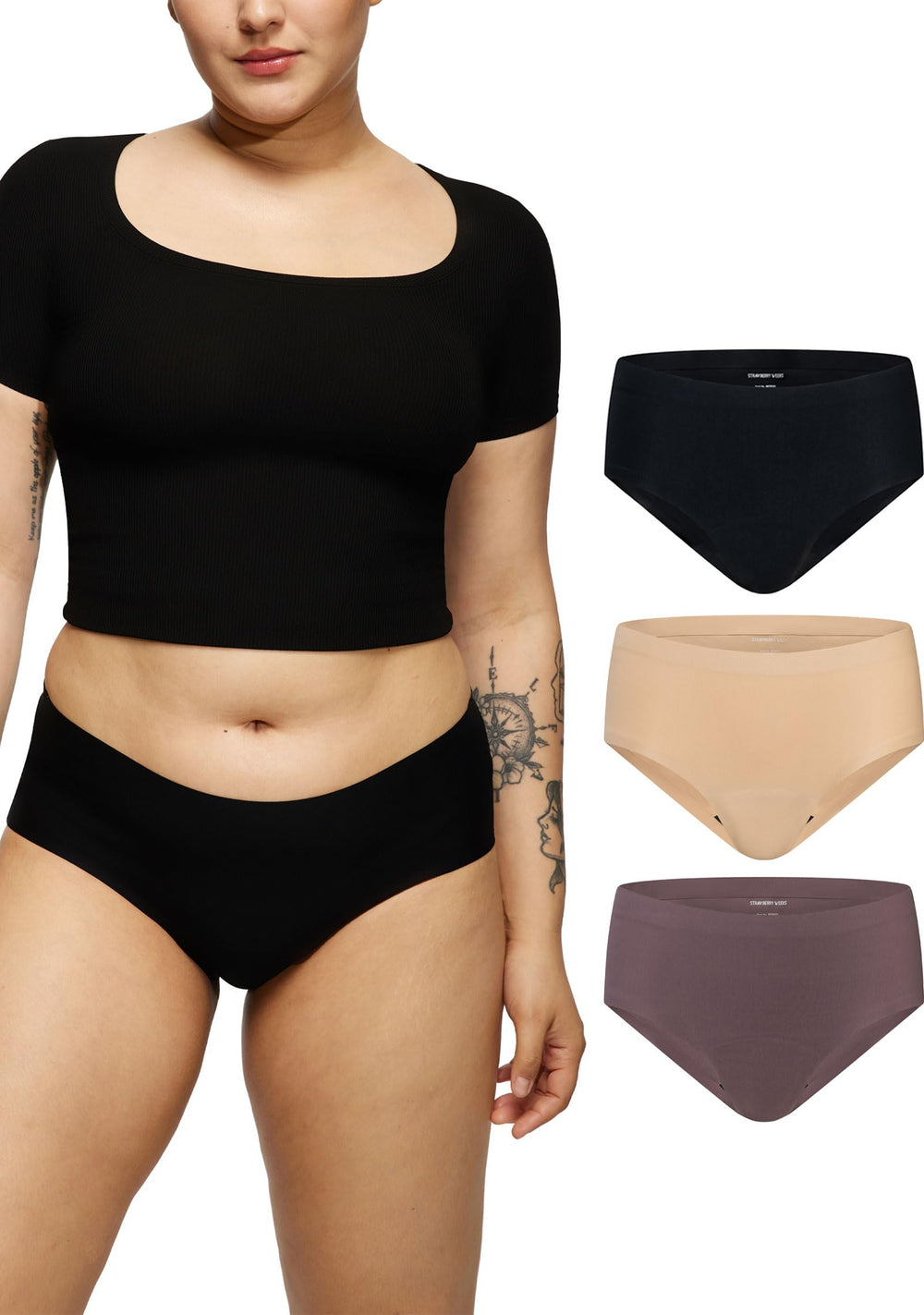 Strawberry Weeks leakproof 2.0 brief front view showing secure, all-day protection.