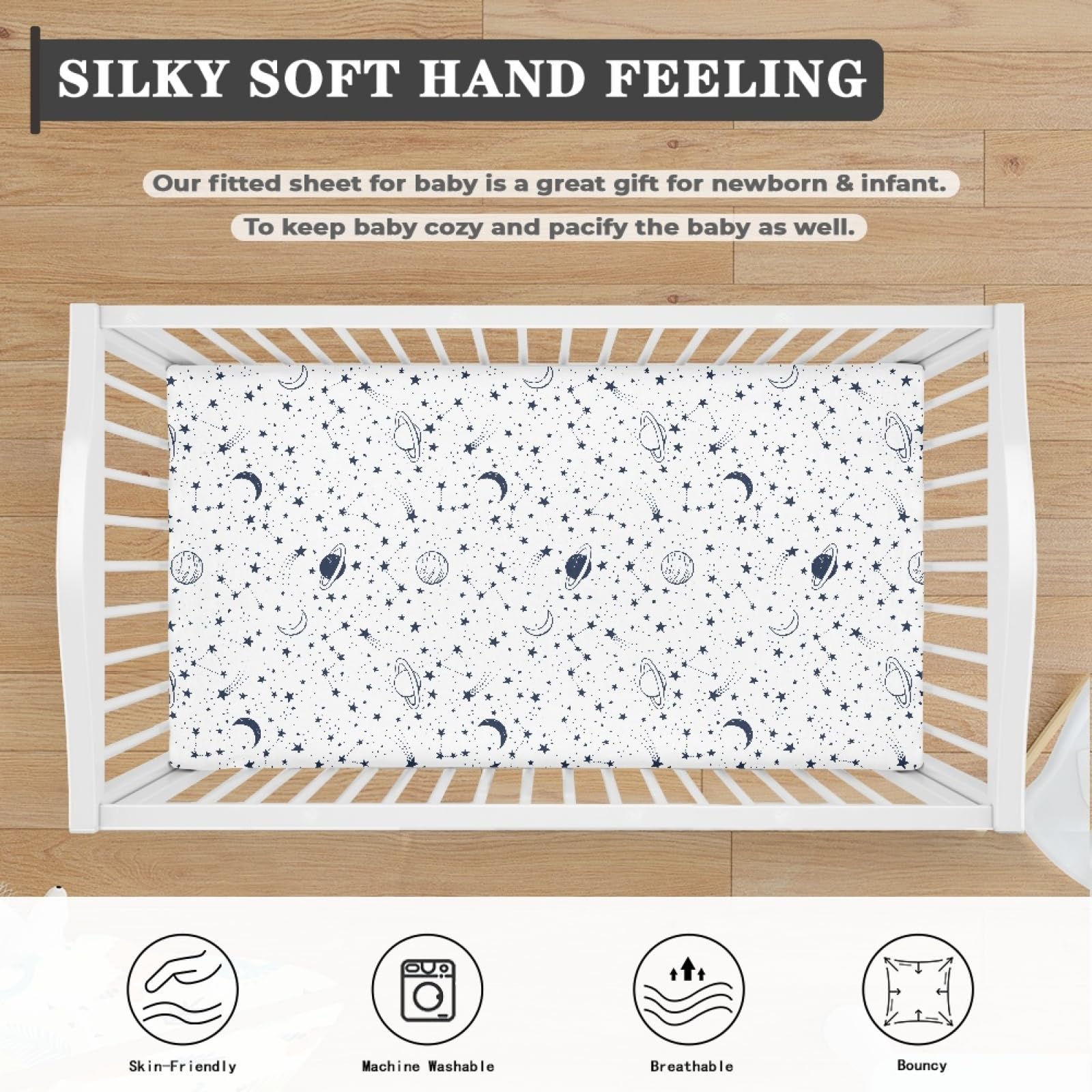 Streeyiu cute-planets pattern nursery sheet adds chic decor and playful vibes.