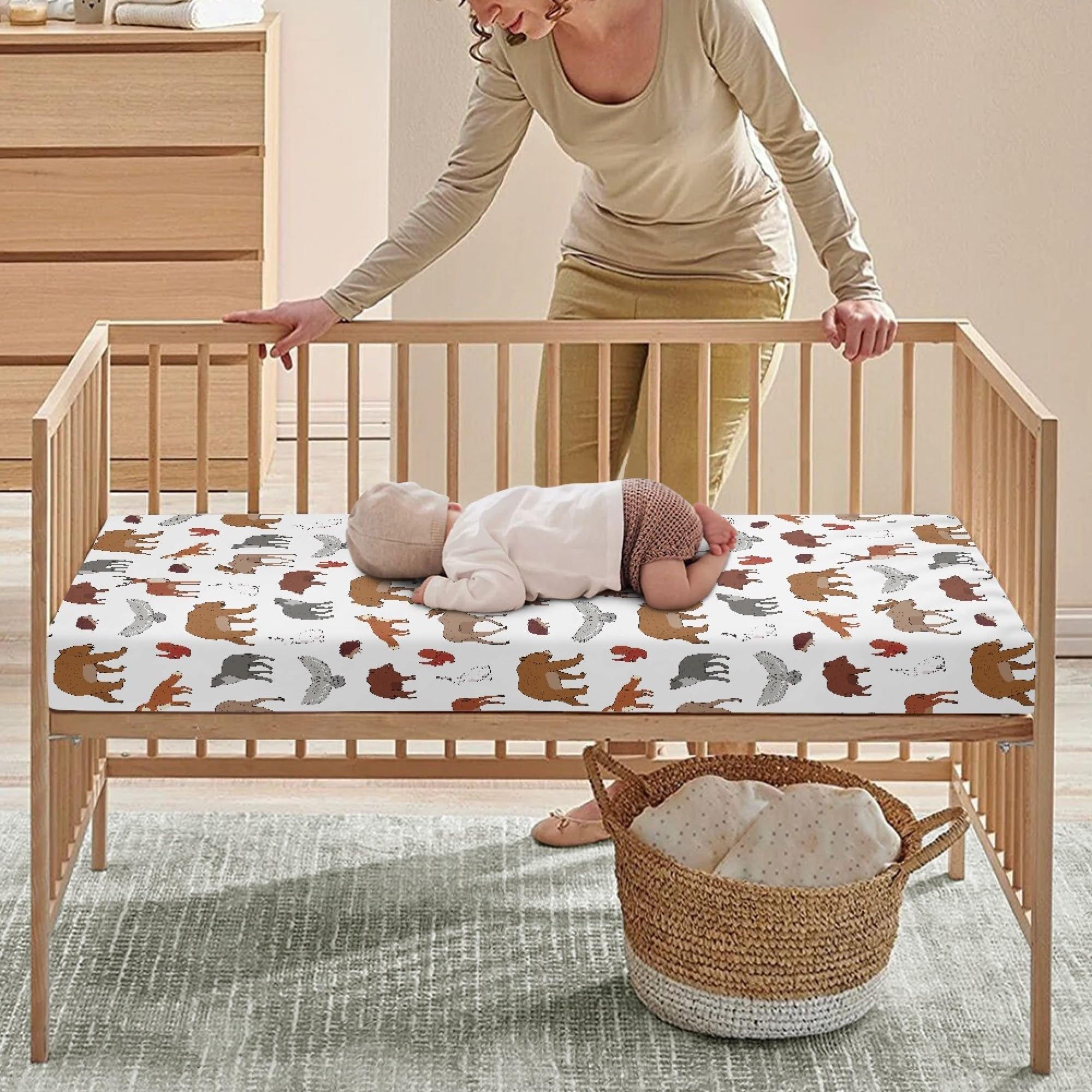 Streeyiu four-side elastic crib sheet stays in place through restless nights.