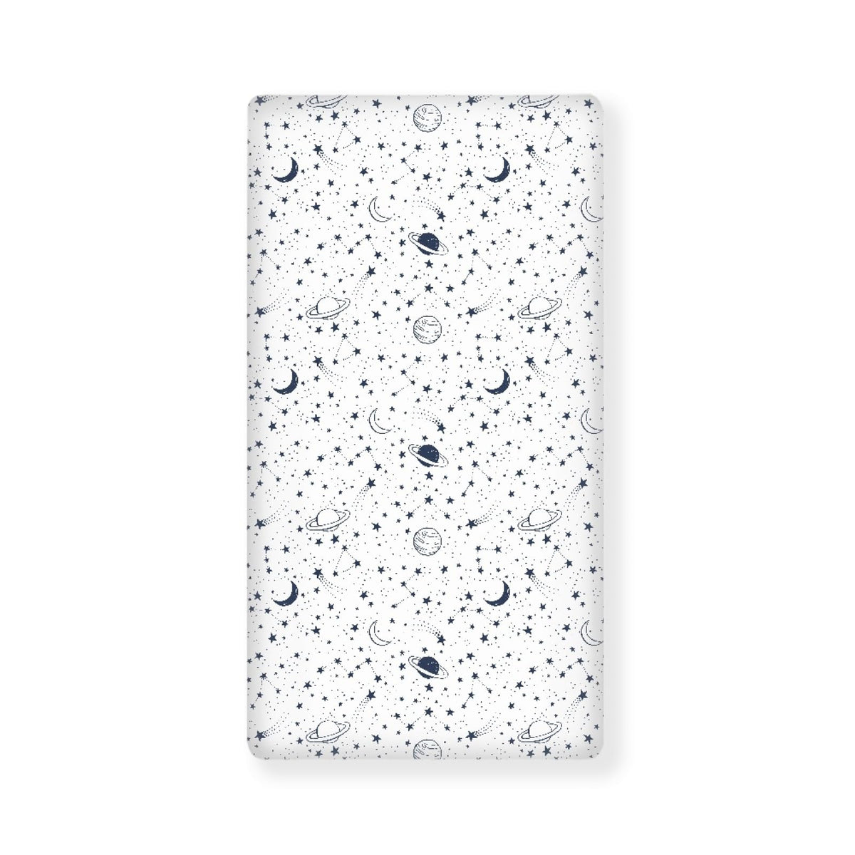 Streeyiu Stars Planets crib sheet closeup shows soft polyester fabric for baby comfort.