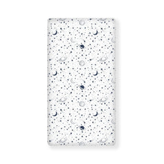 Streeyiu Stars Planets crib sheet closeup shows soft polyester fabric for baby comfort.