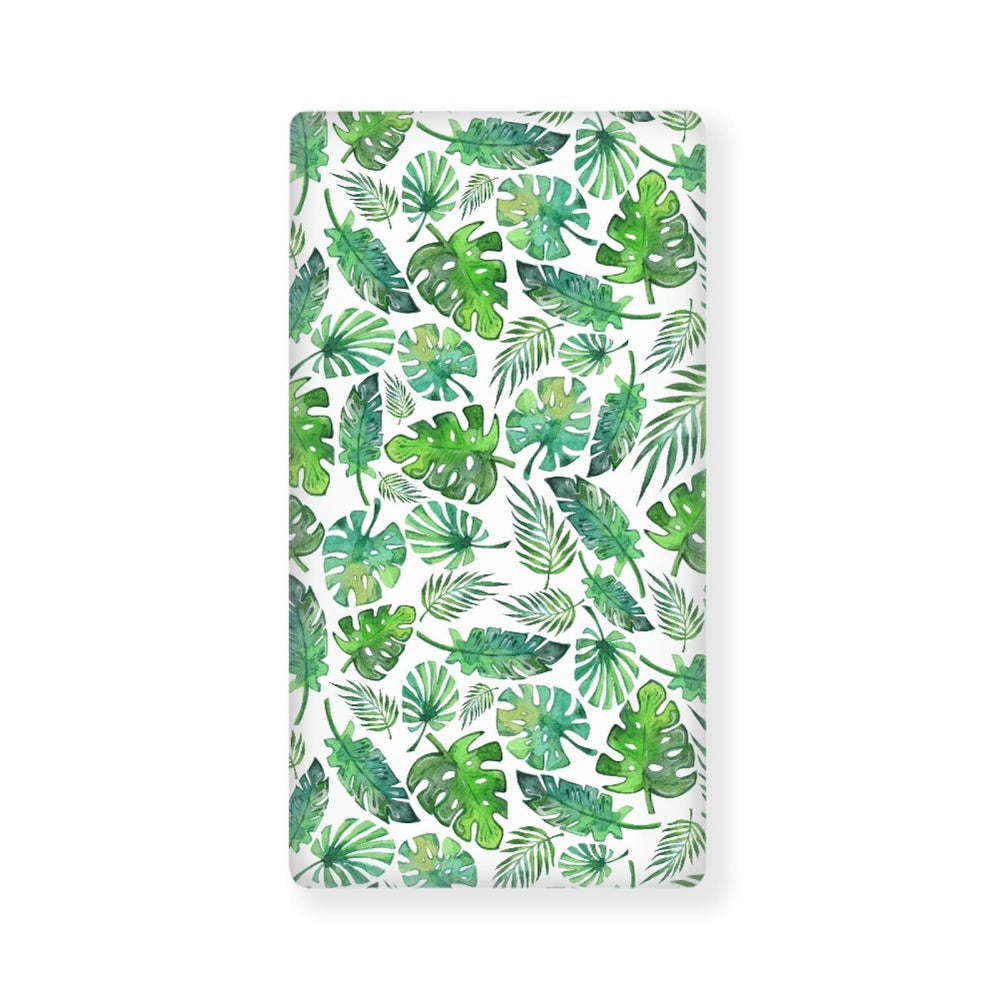 Streeyiu Tropical Leaf crib sheet shows green leaves for a soft, cozy sleep surface.