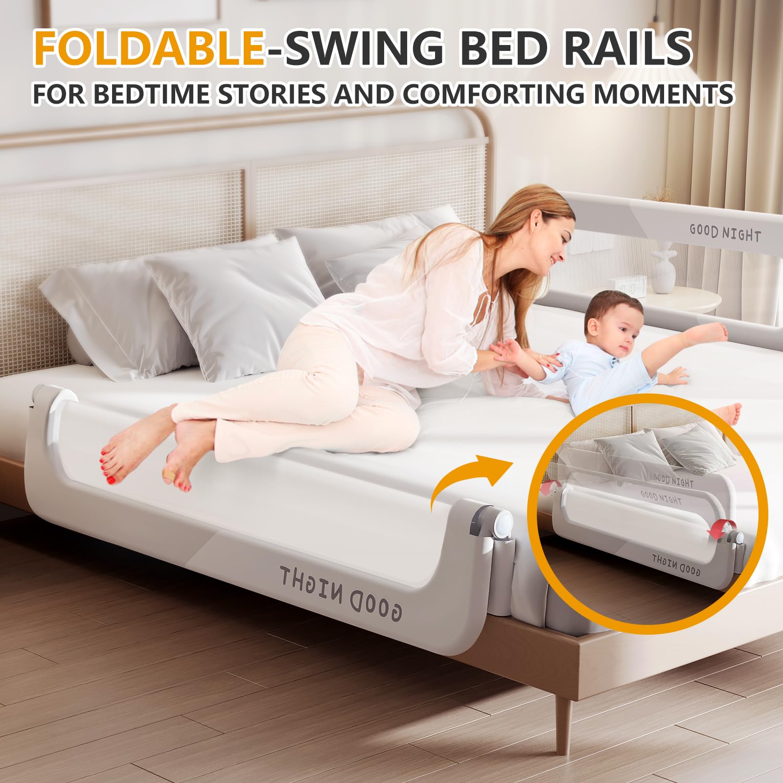 Strenkitech Foldable Toddler Bed Rails with adjustable height for varying mattresses.