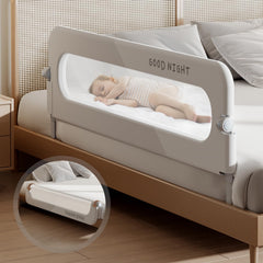 Strenkitech foldable bed rails assembly diagram showing quick setup and secure fit