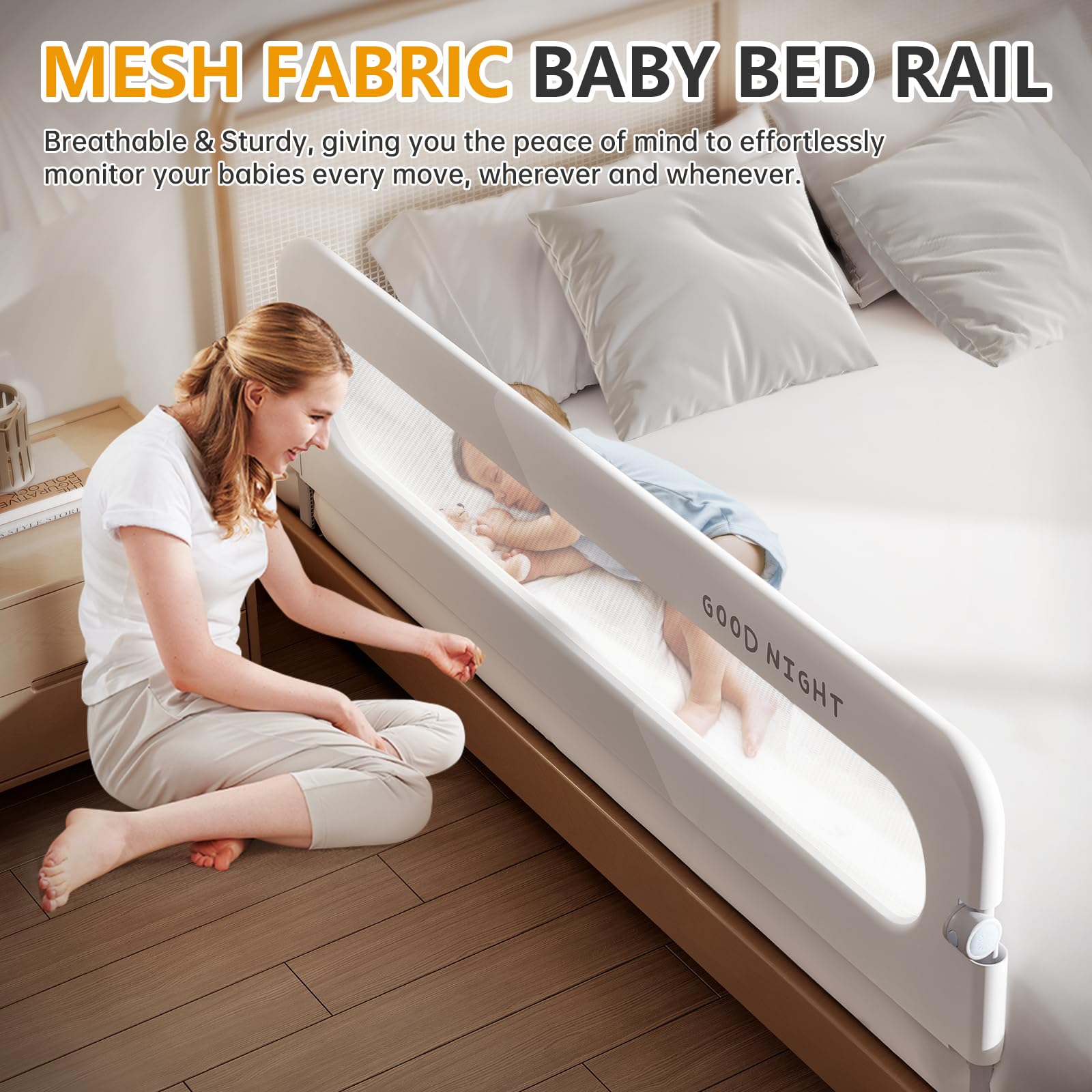 Strenkitech soft padding on the rail provides gentle contact for safe sleep.