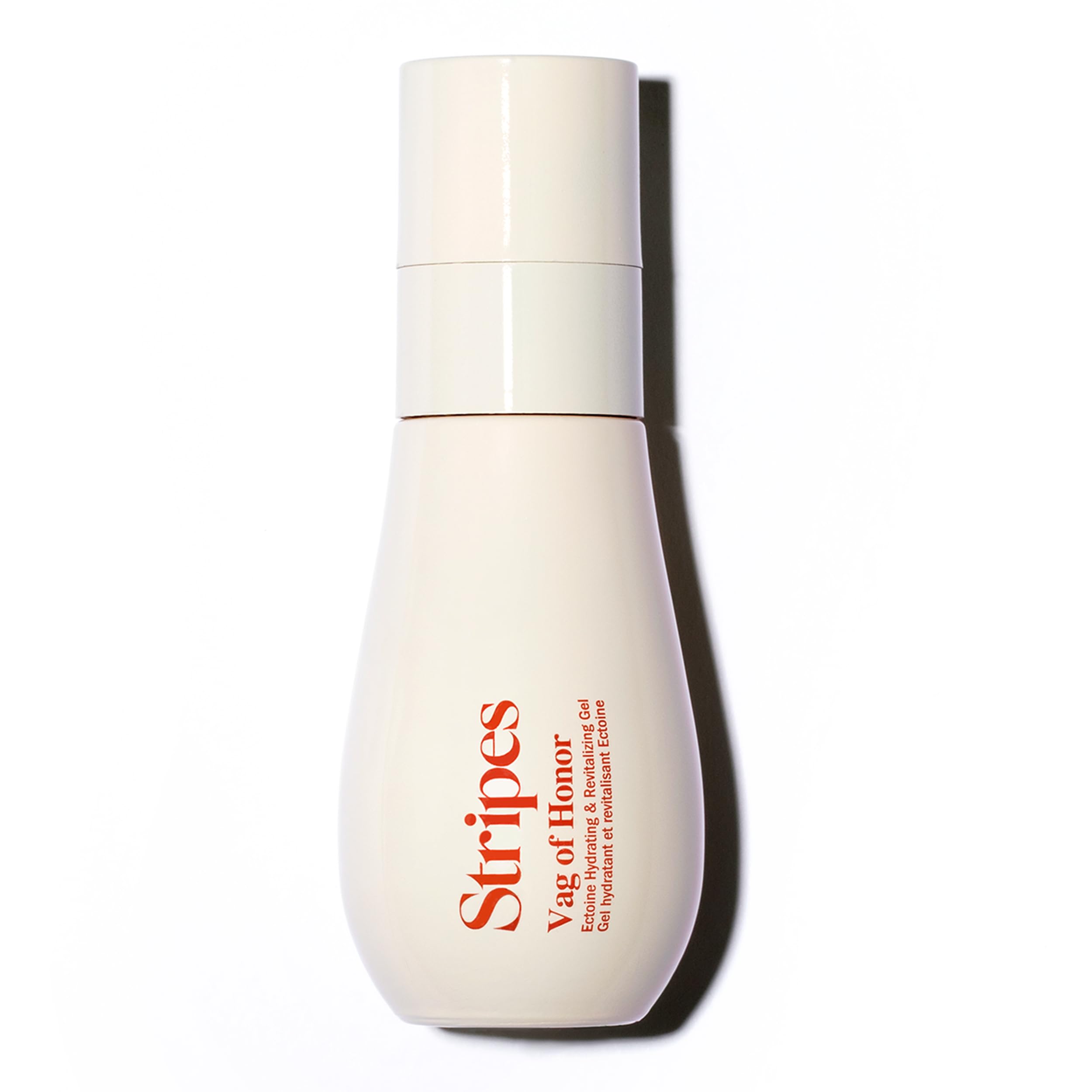 STRIPES Vag Honor bottle pump delivering hydrating gel for lasting comfort.