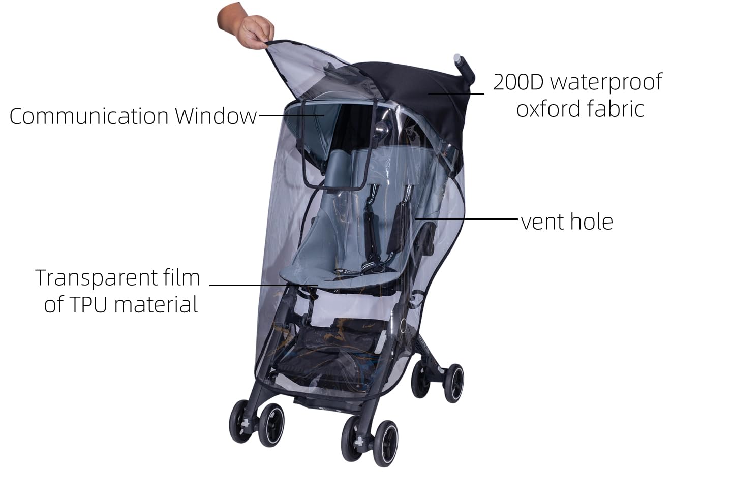 Stroller raincover includes carry pouch for convenient storage