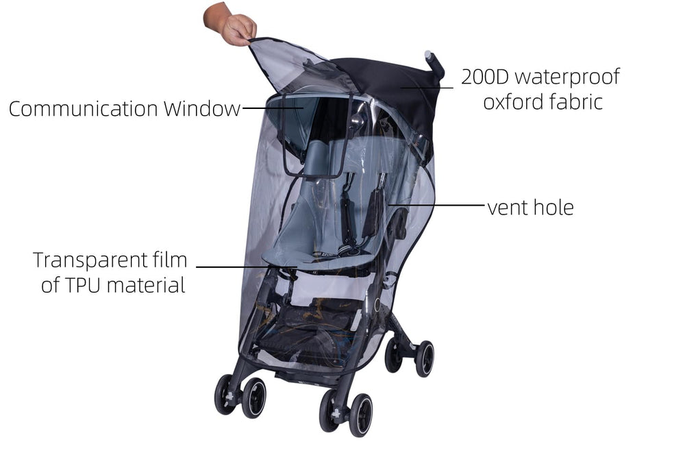 Stroller raincover includes carry pouch for convenient storage
