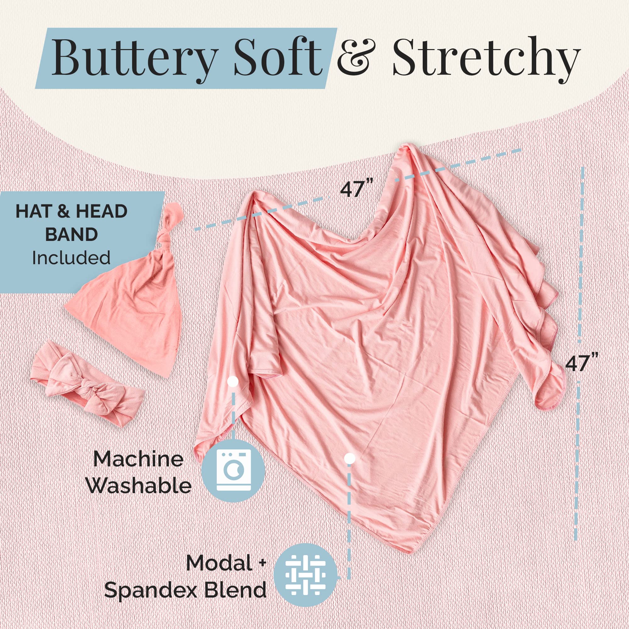 Stroller Society matching pink headbands accompany the swaddle set for gentle styling