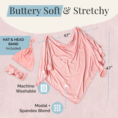 Stroller Society matching pink headbands accompany the swaddle set for gentle styling