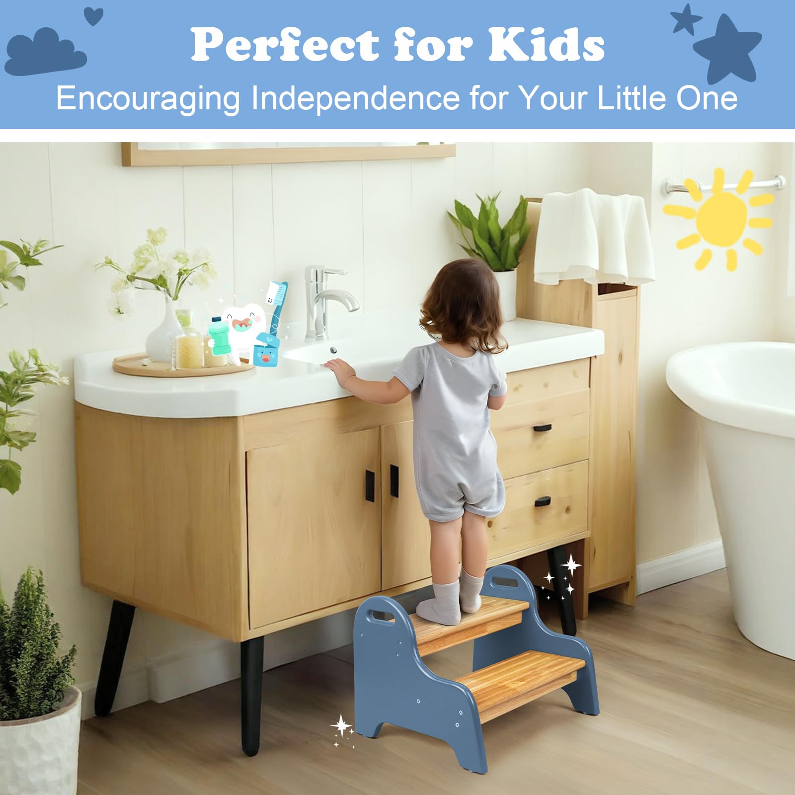Easy-to-clean finish on the StrongTek natural rubber wood stool.