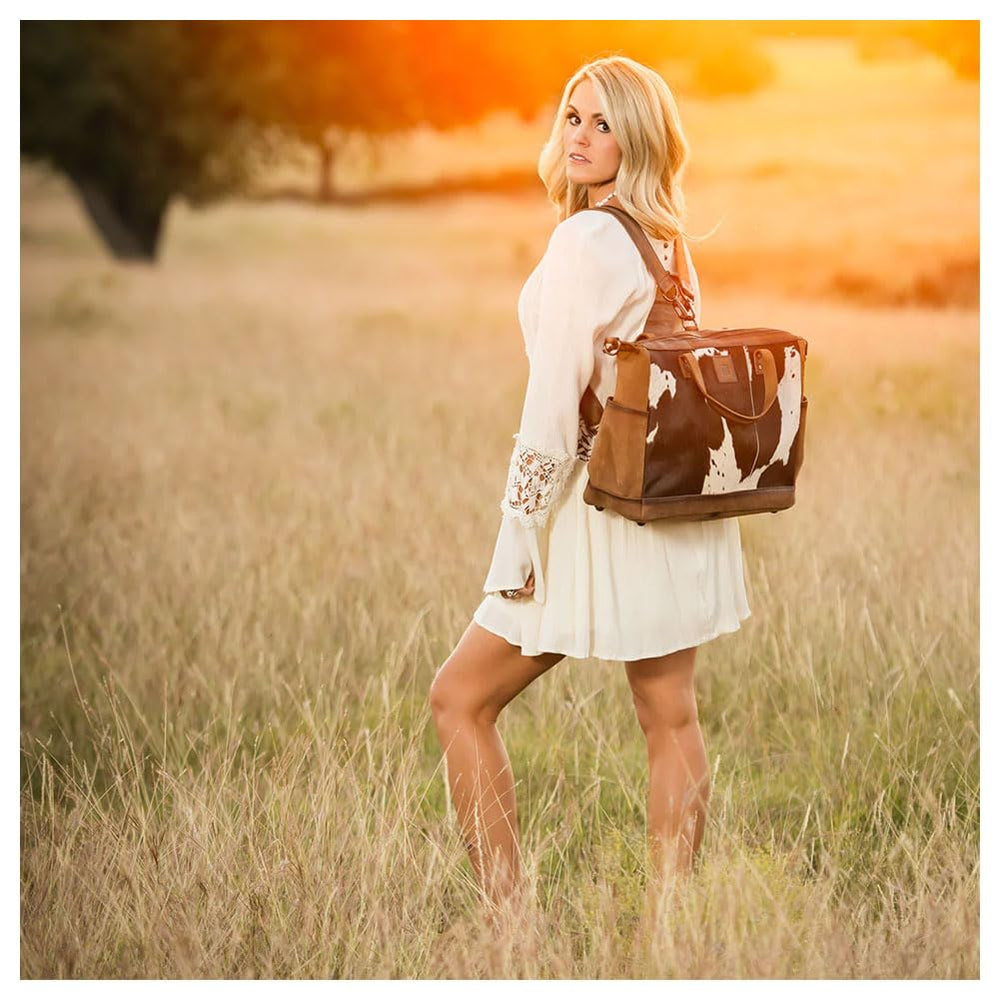 Leather strap detail on STS cowhide diaper bag for shoulder carry
