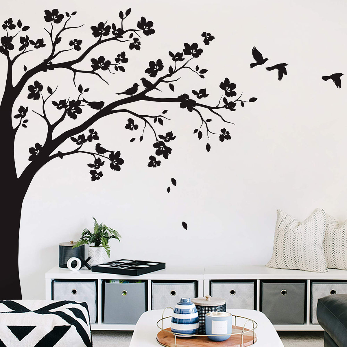 Studio Quee large corner tree decal leaning right in black for nursery decor