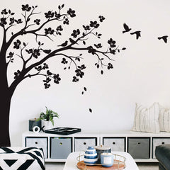 Studio Quee large corner tree decal leaning right in black for nursery decor