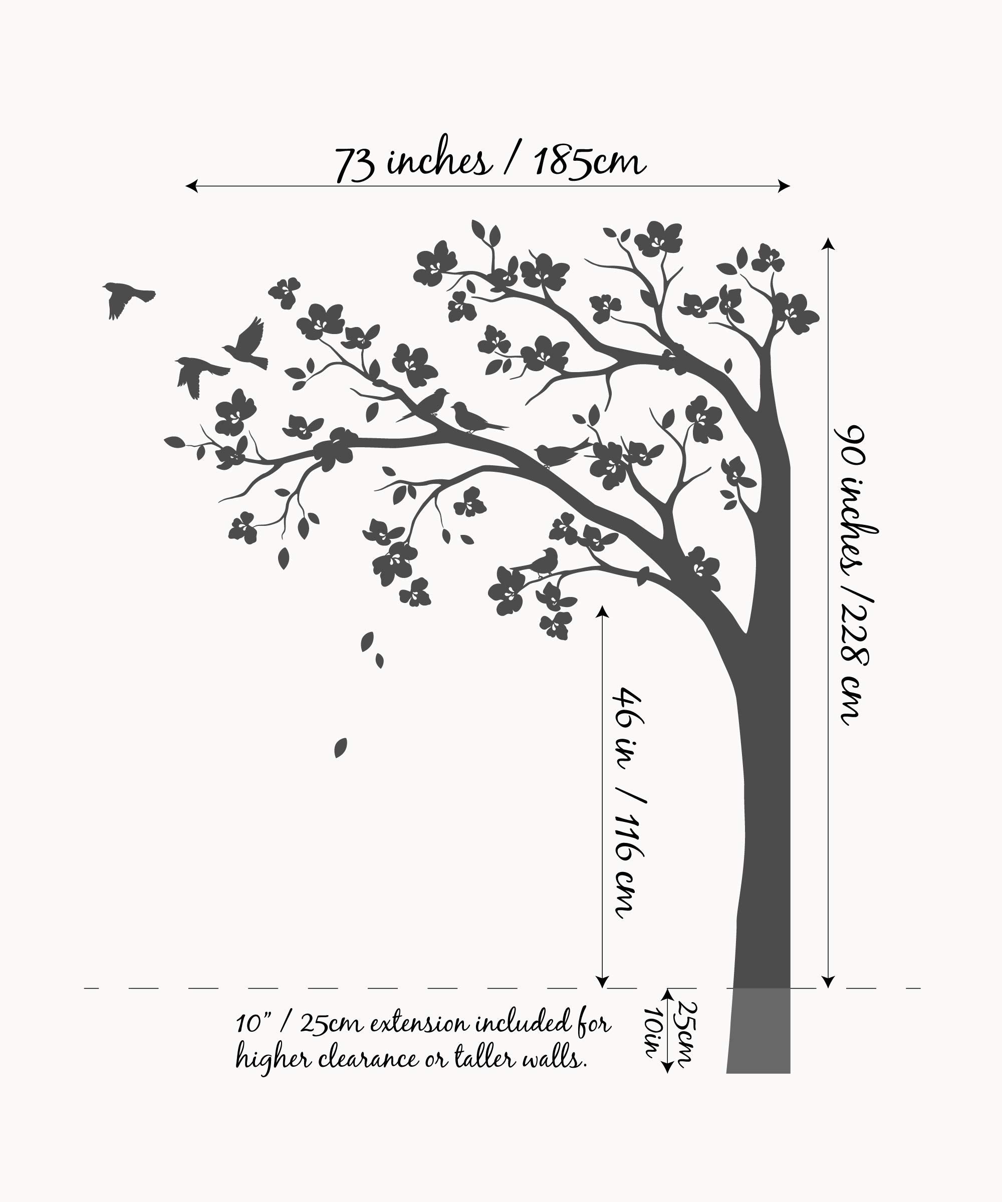 Studio Quee large corner tree decal highlights leaves for a serene, stylish nursery or home wall.