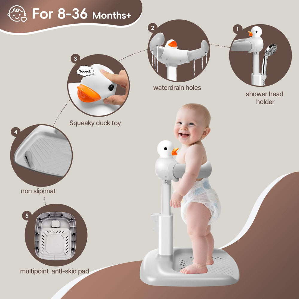 STUNLUX bath stand adjustable width for growing child.
