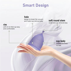 Stunncup Violet Small Cup cleaning scene emphasizes easy rinse