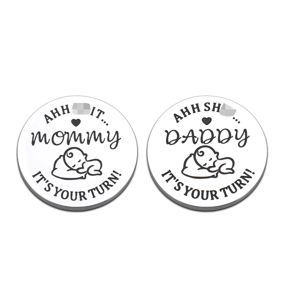 STVK Daddy's Turn coin, two-sided, helps decide diaper duty in daily parenting